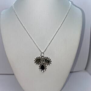 Silver-Tone Black Rhinestone Pendant Necklace